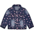 thumbnail image 1 of Peacolate 2-11Y Little&Big Girls Sequin Denim Jacket Children Embroidery Jean Outerwear,Pink flower,6-7Years, 1 of 3