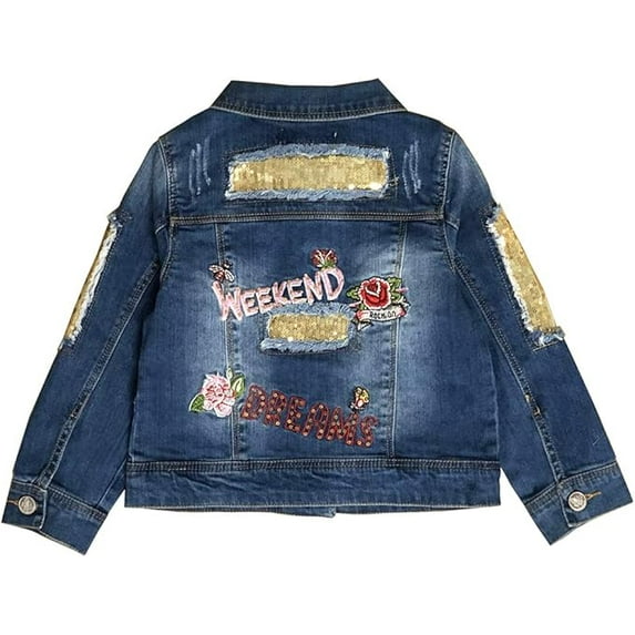 Peacolate 2-11Y Little&Big Girls Sequin Denim Jacket Children Embroidery Jean Outerwear,Rose,3-4Years