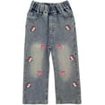thumbnail image 1 of Peacolate 2-12Years Little Big Girls Spring Autumn Embroidered Jeans Pants for Kid,Butterfly,7Years, 1 of 5