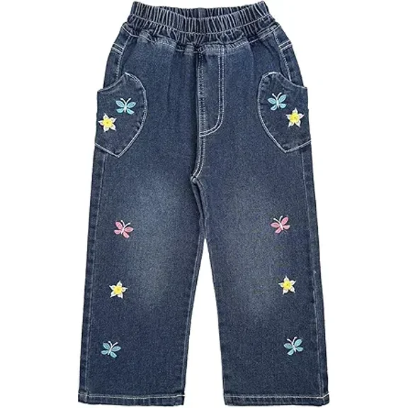 Peacolate 2-12Years Little Big Girls Spring Autumn Embroidered Jeans Pants for Kid,Flower,2-3Years