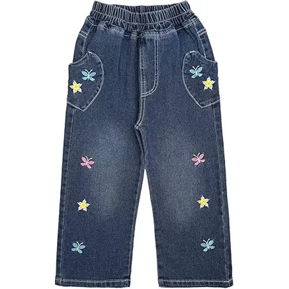 Peacolate 2-12Years Little Big Girls Spring Autumn Embroidered Jeans Pants for Kid,Flower,5-6Years