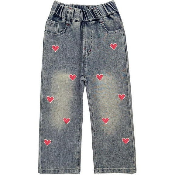 Peacolate 2-12Years Little Big Girls Spring Autumn Embroidered Jeans Pants for Kid,Heart,3Years