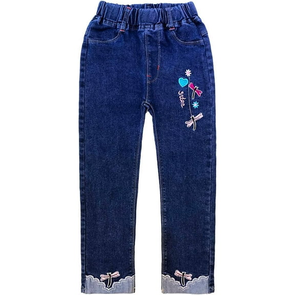 Peacolate 2-6 Years Little Girl Embroidered Legging Jean,dragonfly,4-5Years
