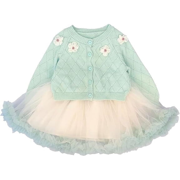 Peacolate 2-6T Spring Autumn Little Girls 2pcs Clothing Set Dress and Knit Cardigan,Green,4Years