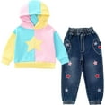 thumbnail image 1 of Peacolate 2-6T Spring Fall Summer Little Girls 2pcs Clothing Set T Shirt and Jeans,Hoodie Star,,6Years, 1 of 5