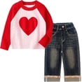 thumbnail image 1 of Peacolate 2-7T Spring Fall Little Girls 2pcs Clothing Set Heart Sweater and Straight Jeans,Red,2-3Years, 1 of 1