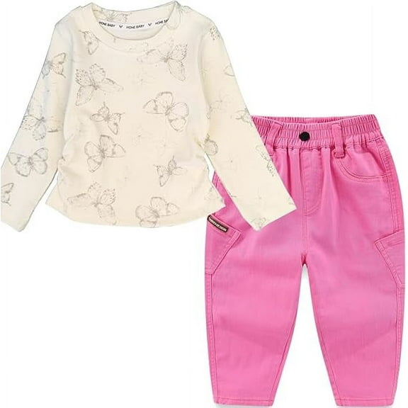 Peacolate 2-7T Spring Fall Summer Little Girls 2pcs Clothing Set T Shirt and Jeans,White Butterfly,3-4Years