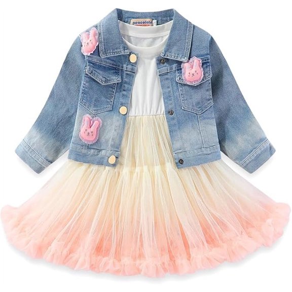 Peacolate 2-7Years Spring Autumn Little Big Girl 2pcs Dresses Clothing Sets Long Sleeve Dress and Denim Jacket,Beige,5years