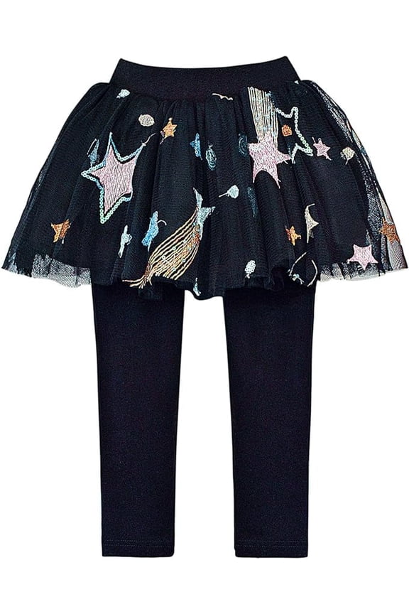 2-8T little Girls Footless Leggings Lace Ruffle Tutu Skirt Pantskirt,Black,6Years