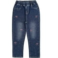 thumbnail image 1 of Peacolate 2-8Years Little Girls Spring Autumn Winter Black Embroidered Jeans Pants for Kid,Bowknot,6-7Years, 1 of 3