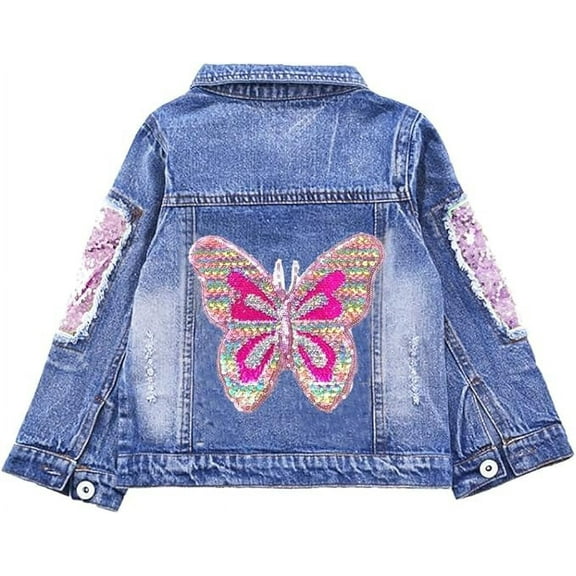 Peacolate 3-10Years Little Big Girls Embroider Butterfly Denim Jacke,Pink butterfly,9-10Years