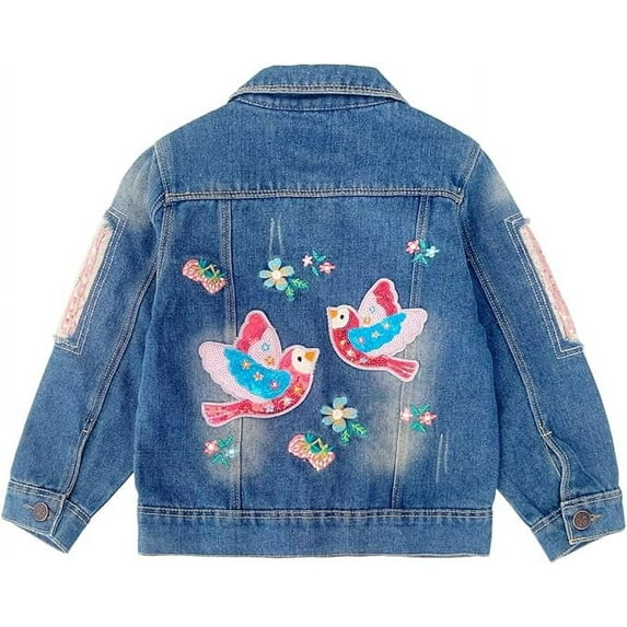 Peacolate 3-10Years Spring Autumn Girls Jacket Little Girl Embroidered Denim Jacket Coat,Bird,4-5Years