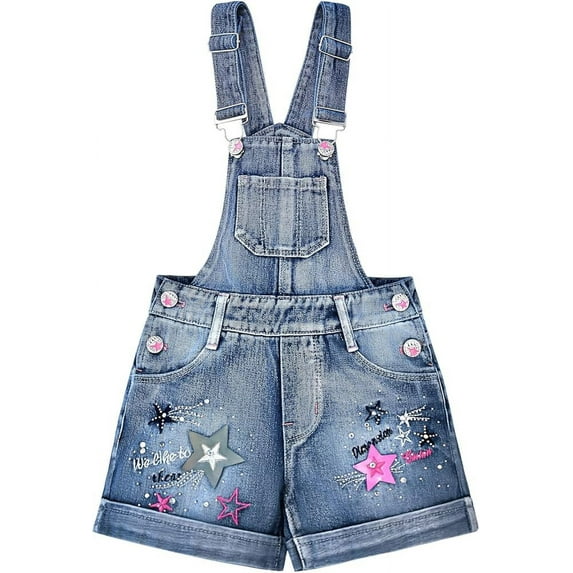 Peacolate 3-11T Little Girls Jumpsuit Children Bib Overalls Denim Strap Skirt Shorts Jeans Pants Colorful Tie-dye Shortalls Suspender,Star,7-8Years