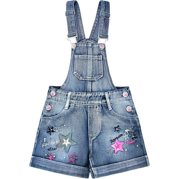 Peacolate 3-11T Little Girls Jumpsuit Children Bib Overalls Denim Strap Skirt Shorts Jeans Pants Colorful Tie-dye Shortalls Suspender,Star,9-10Years