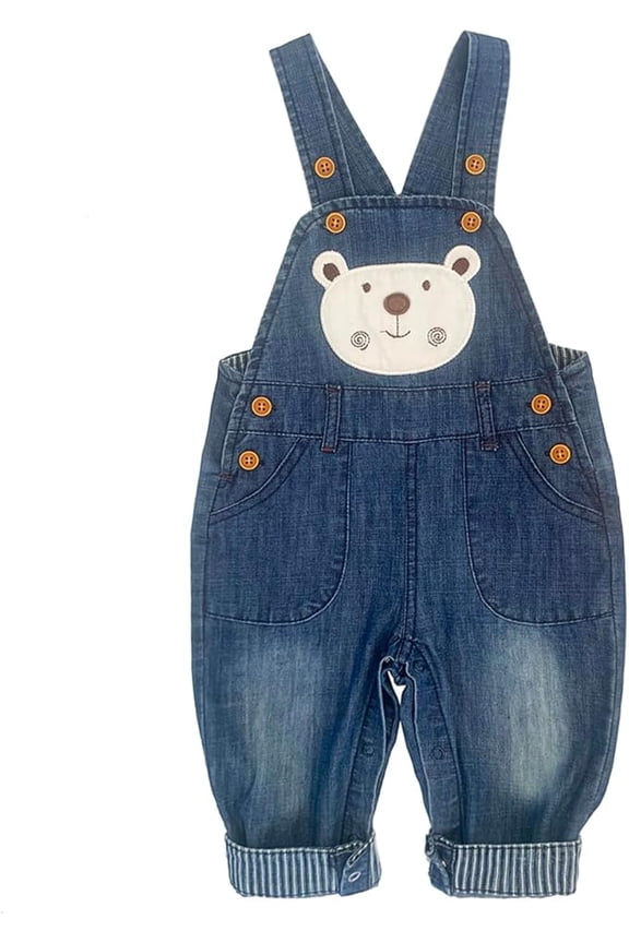 3Months-3Years Baby Boy Blue Denim Overalls Jumpsuit for Infant Toddler Kids Embroidered Jeans,Bear,6-9Months