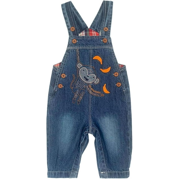Peacolate 3Months-3Years Baby Boy Blue Denim Overalls Jumpsuit for Infant Toddler Kids Embroidered Jeans,Monkey,9-12Months