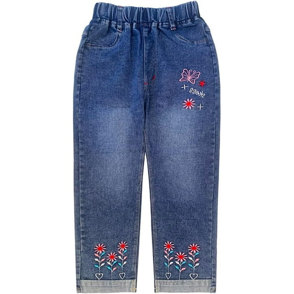 Peacolate 3Months-3Years Baby Girl Embroidery Denim Overalls Children's Bib Pants Jeans,Butterfly,2-3Years