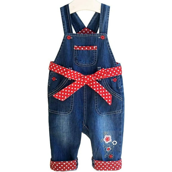 Peacolate 3Months-3Years Baby Girl Embroidery Denim Overalls Children's Bib Pants Jeans,Red,2-3Years