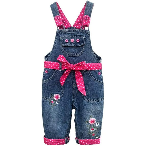 Peacolate 3Months-3Years Baby Girl Embroidery Denim Overalls Children's Bib Pants Jeans,Rose,3-6Months