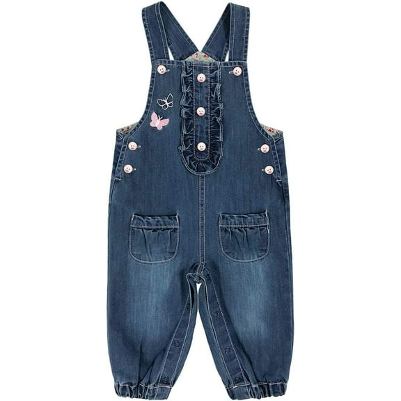 Peacolate 3Months-3Years Baby Girl Embroidery Denim Overalls Children's Bib Pants Jeans,White Butterfly,6-9Months
