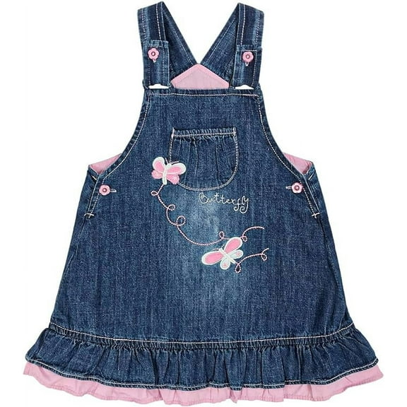Peacolate 3Months-3Years Summer Little Girl Denim Print Cute Suspender Dress,9-12Months,Pink Butterfly