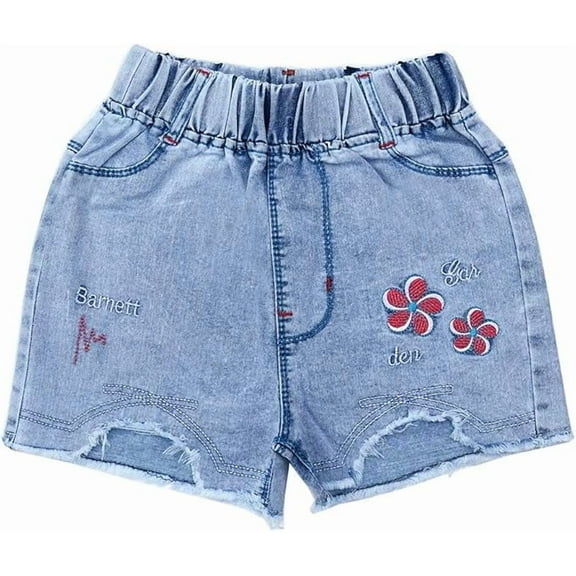 Peacolate 4-11Y Girls Denim Shorts Elastic Waistband Flower Ripped Jeans,Light,4Years
