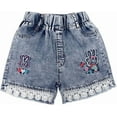 thumbnail image 1 of Peacolate 4-11Y Girls Denim Shorts Elastic Waistband Flower Ripped Jeans,Rabbit,7Years, 1 of 3