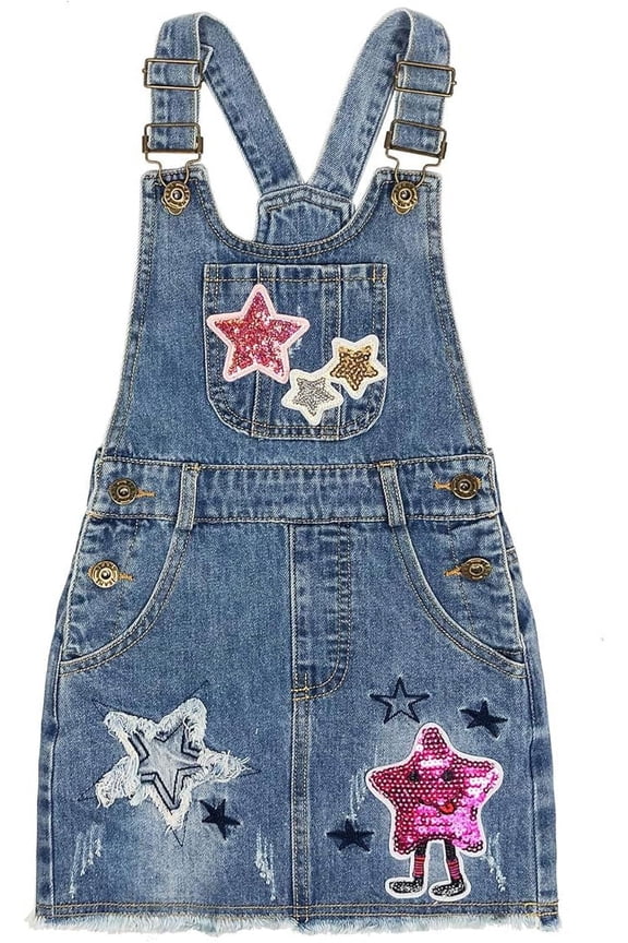 4-11Years Little&Big Girls Denim Overalls DressCasual Strap Denim Overalls,9Years,Star