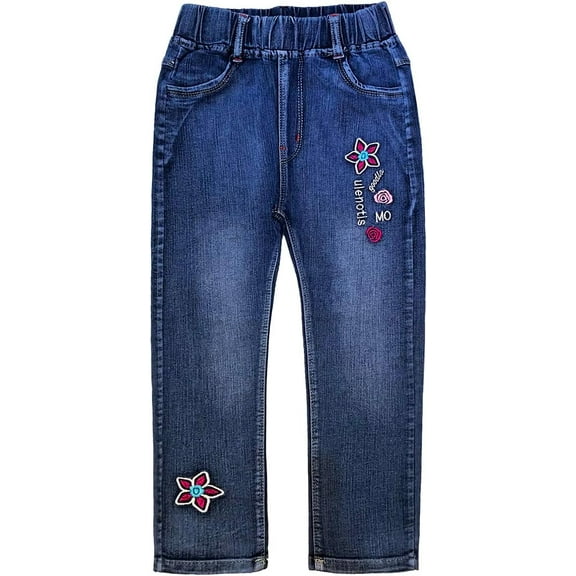 Peacolate 4-9 Years Little Big Girl Embroidered Legging Jeans,flower,4-5Years
