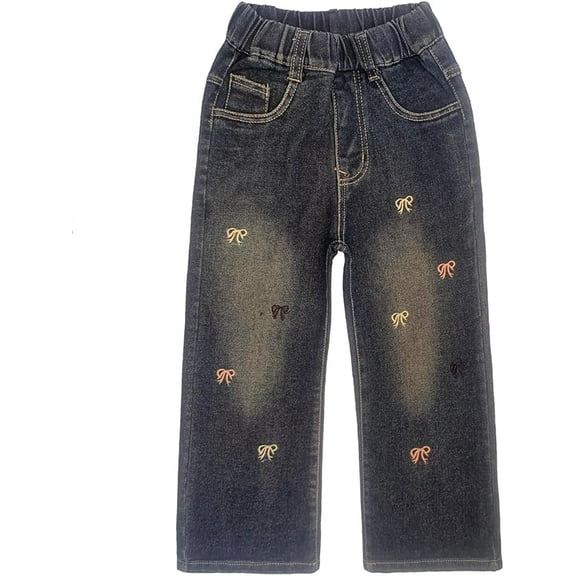 Peacolate 4-9Years Little Girls' Black Embroidered Jeans Pants for Big Girls,Straight,7-8Years