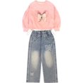 thumbnail image 1 of Peacolate 4Y-10Y Spring Fall T Shirt Sets Little&Big Girls Green Pullover Long Sleeve T Shirt and Embroider Butterfly Jeans Clothing Set for Kids,Pink,6-7Years, 1 of 7