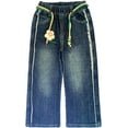 thumbnail image 1 of Peacolate 5-10Years Little Big Girl Straight Wide Blue Denim Pants Jeans,Rope Flower,5-6Years, 1 of 3