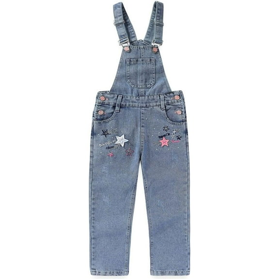 Peacolate 5-10years Little Big Girls Star Embroidery Blue Denim Overalls,Star,5-6Years