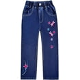 thumbnail image 1 of Peacolate 5-12 Years Little Big Girl Dark Blue Trousers Embroidered Dragonfly Straight Jeans,Dragonfly,11-12Years, 1 of 6