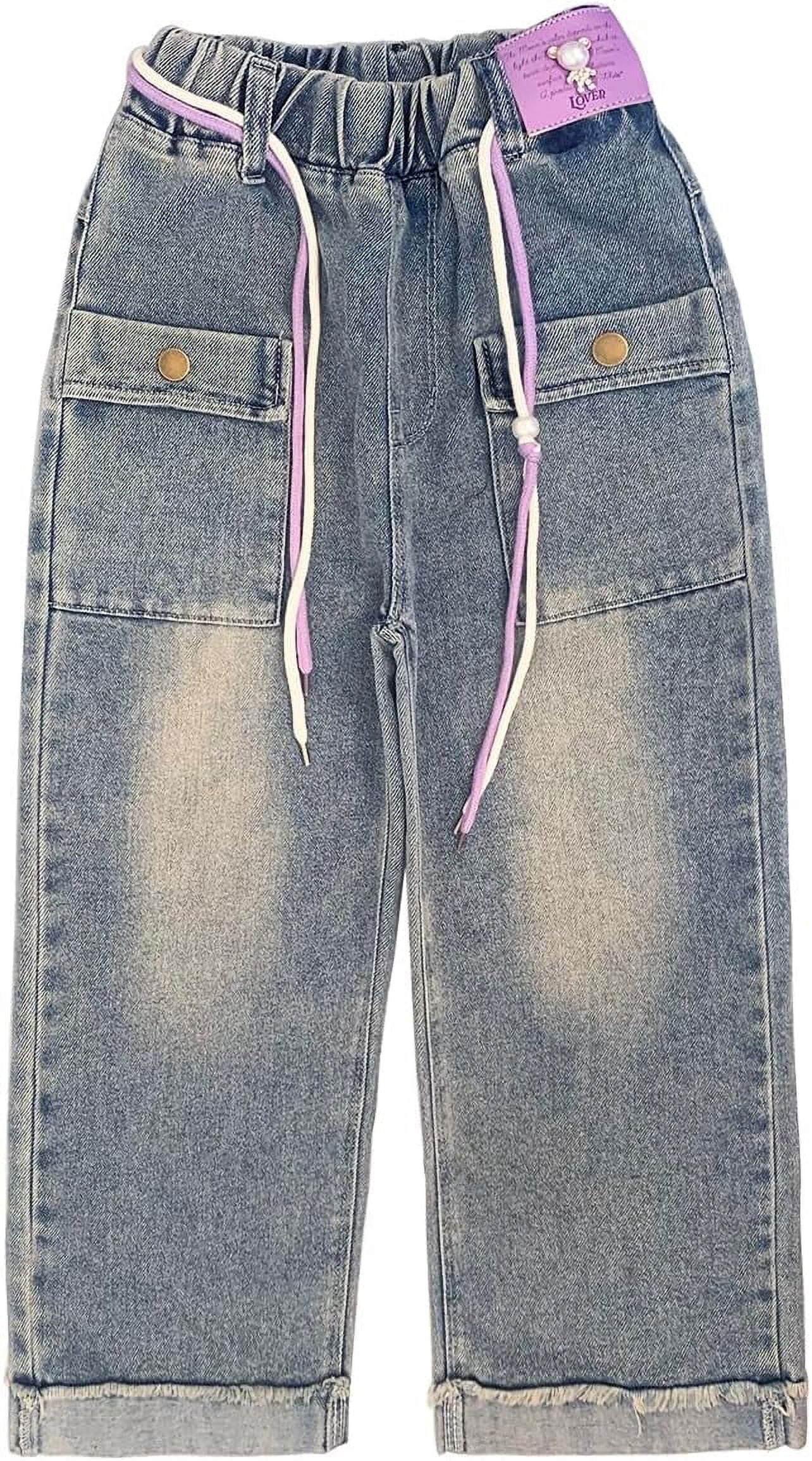 Jeans Denim Con Ricamo Per Bambina 2-8 Anni - Vita Media, Chiusura Zip, Blu Scuro, Morbido E Traspirante - 2