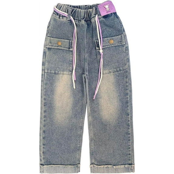 Peacolate 5-12Years Little Girls' Straight Jeans Pants for Big Girls,Purple Rope,7-8Years