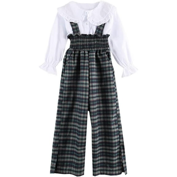 Peacolate 5-14T Little Big Girls Clothing Set 2pcs White Shirt and Overalls