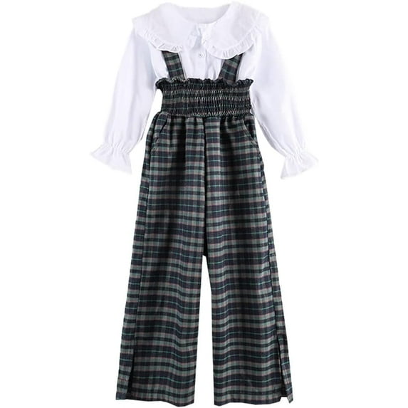 Peacolate 5-14T Little Big Girls Clothing Set 2pcs White Shirt and Overalls