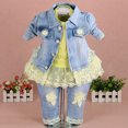 thumbnail image 1 of Peacolate 6-4Years Spring Autumn Little Girls Clothing Set 3 pcs Sets T Shirt Sequins Jacket and Jeans,Yellow lace,6-12Months, 1 of 2