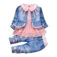 thumbnail image 1 of Peacolate 6M-4Years Spring Autumn Baby Girls Sets Denim 3 Pcs Clothes Long Sleeve T-Shirt Denim Jacket and Jeans,Orange Lace,1-2Years, 1 of 4
