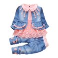 thumbnail image 1 of Peacolate 6M-4Years Spring Autumn Baby Girls Sets Denim 3 Pcs Clothes Long Sleeve T-Shirt Denim Jacket and Jeans,Orange Lace,2-3Years, 1 of 4