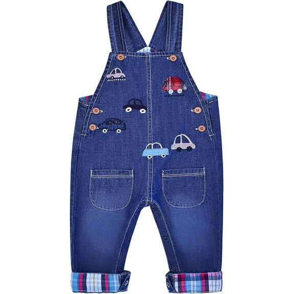 Peacolate 6Months-3Y Baby Boy Thin denim overalls 1pcs Jumpstuis Kids pants,Car, 6-9M