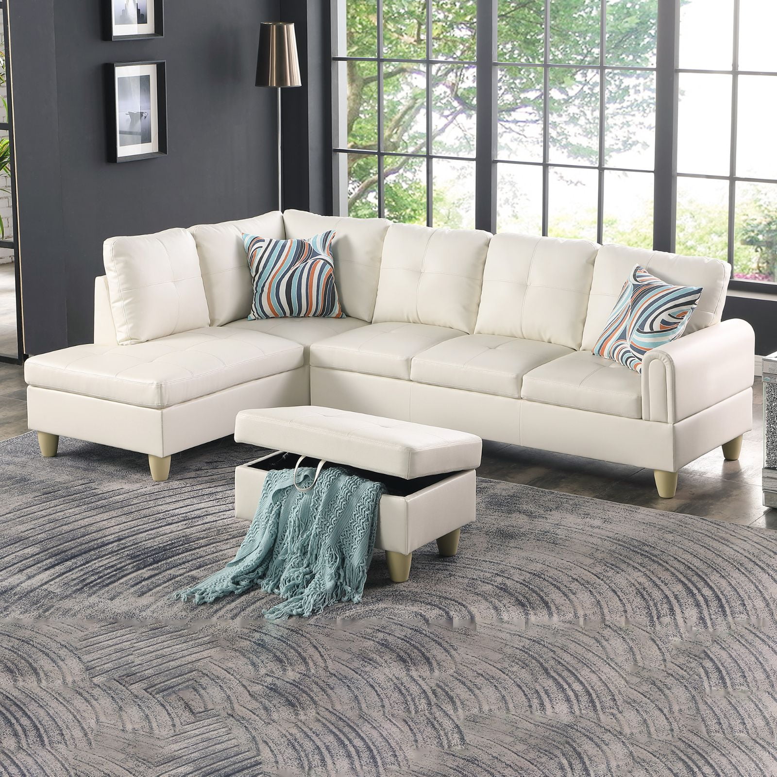 Peaerl White Faux Leather Living Room Sofa Set - Walmart.com