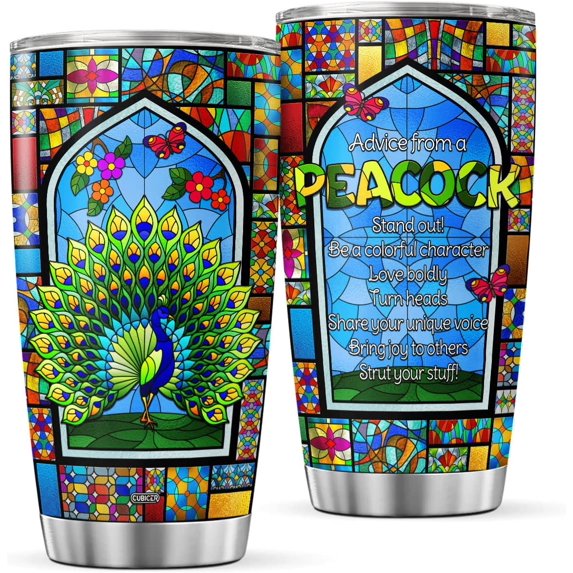 Peafowl Coffee Tumbler 20 Oz Double Walled Stainless Steel Mug Animal Coffee Mug For Bird Lovers Inspiration Gifts For Women Daughter Birthday Party Pet Drinking Glass For Her