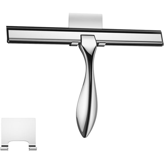 Peafowl Shower Squeegee Stainless Steel Bath Squeegee for Shower Glass Doors Bathroom Windows Kitchen Mirror and Car Glass with Hooks Holder (14 inch, Silver)