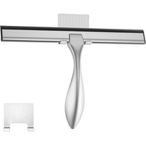 Peafowl Shower Squeegee Stainless Steel Bath Squeegee for Shower Glass Doors Bathroom Windows Kitchen Mirror and Car Glass with Hooks Holder (6 inch, Brushed Silver 2)