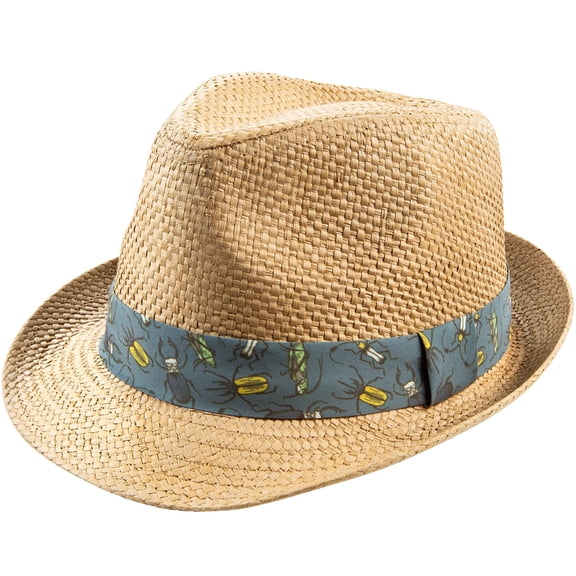 Peak 2 Peak Boys and Girls Straw Fedora - UPF50+ Sun Protection Hat With Printed Band - Size 7-14 Years