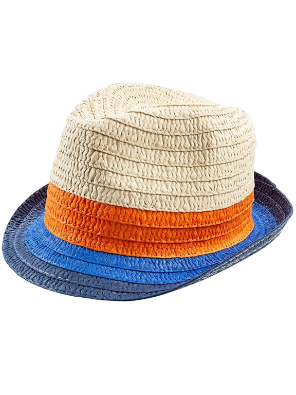 Multi Colored Designed Straw Fedora - UPF50+ Sun Protection Hat Size 2-4 Toddler