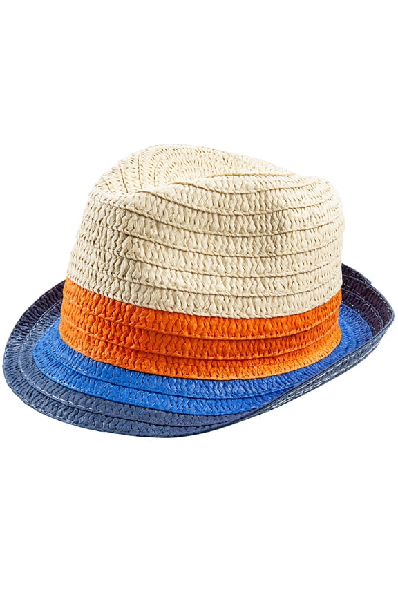 Multi Colored Designed Straw Fedora - UPF50+ Sun Protection Hat Size 4-7 Years
