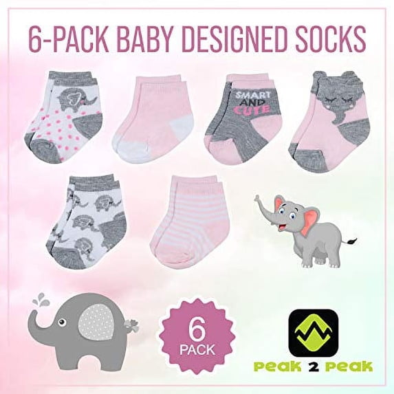 Peak 2 Peak Unisex 6-Pack Elephant Ankle Socks - 0-6 Months